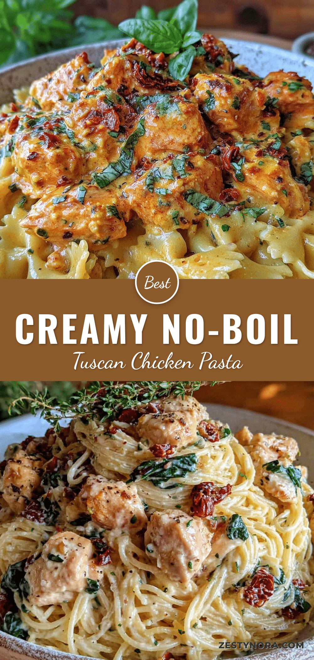 creamy dump-and-bake Tuscan chicken pasta recipe