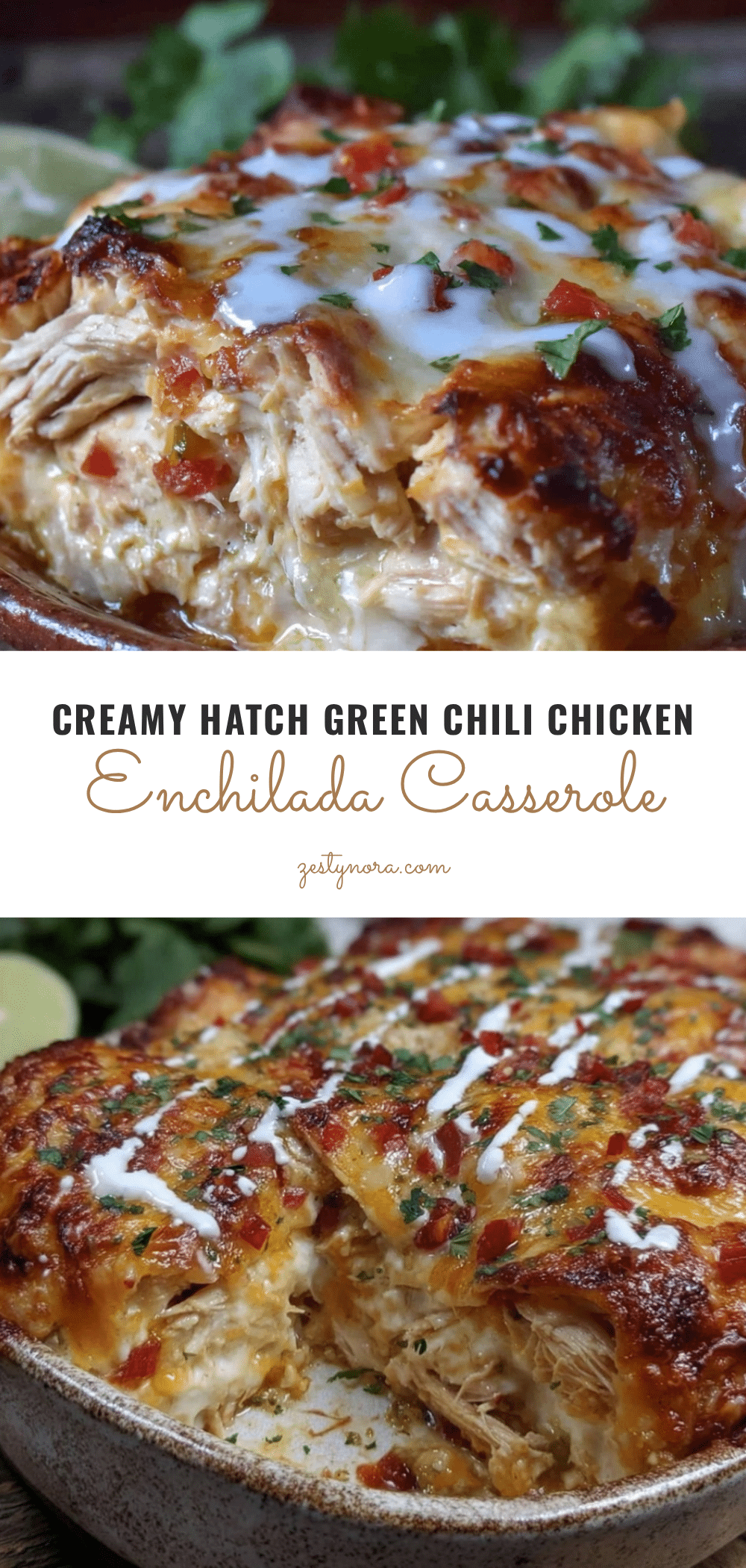 creamy Hatch green chili chicken enchilada casserole recipe