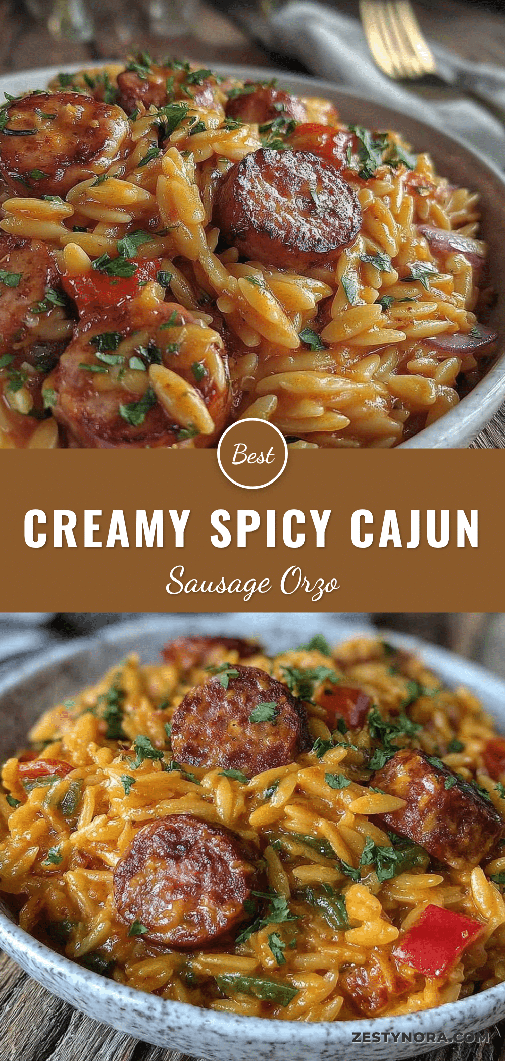 creamy one-pot Cajun sausage and orzo pasta dinner recipe