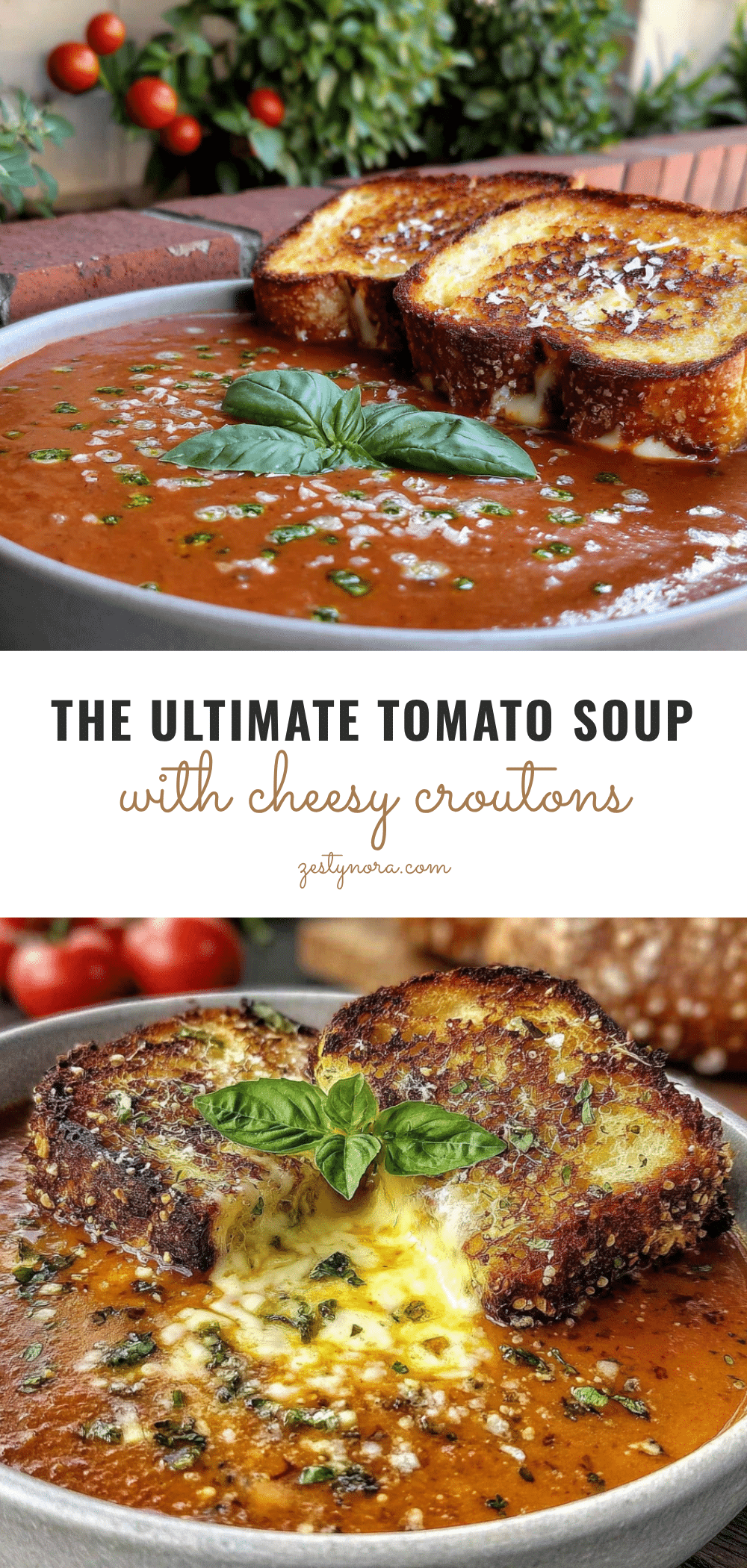 creamy tomato basil soup with grilled cheese croutons recipe