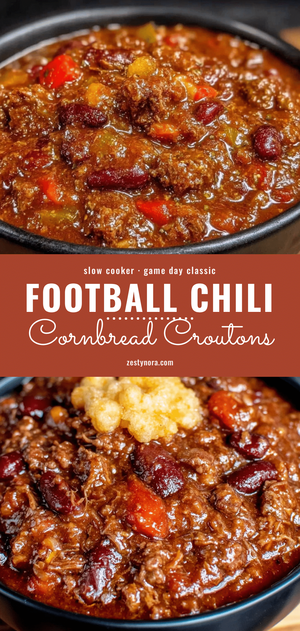 crockpot football chili with cornbread croutons recipe