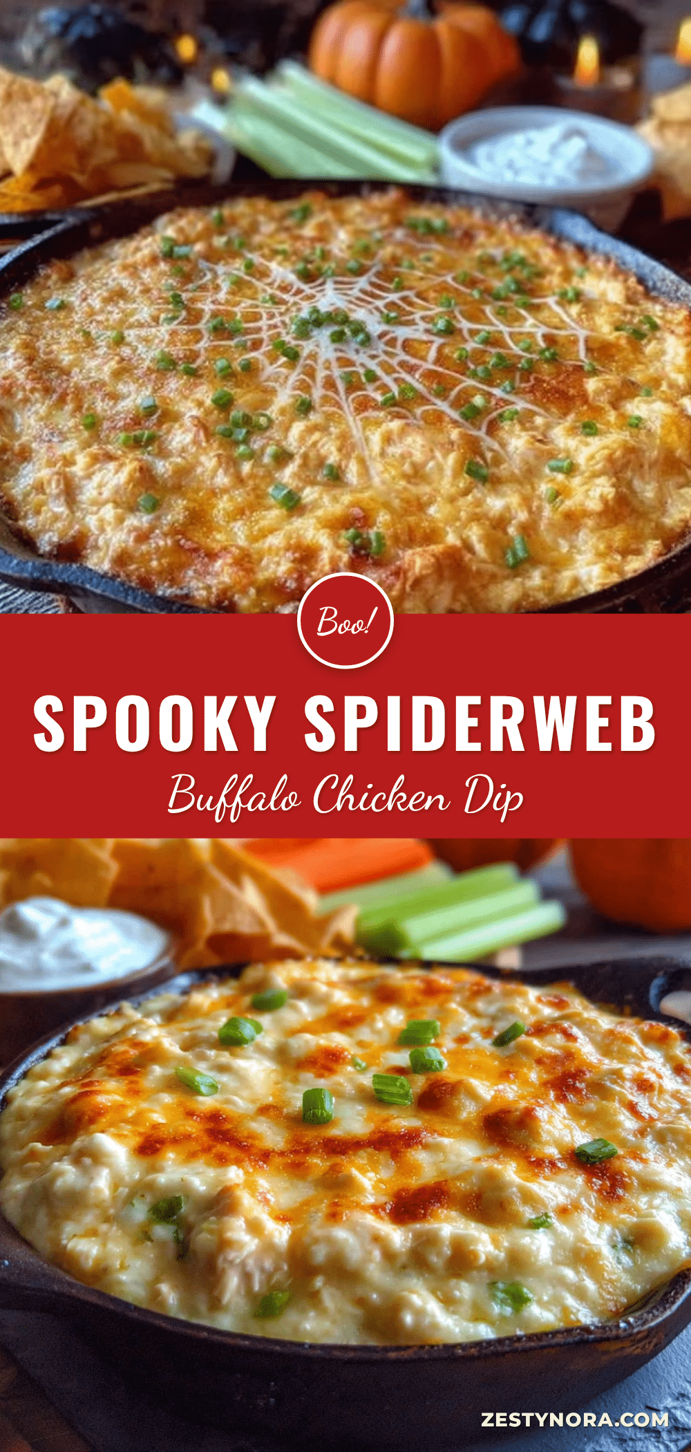 spooky spiderweb buffalo chicken dip recipe