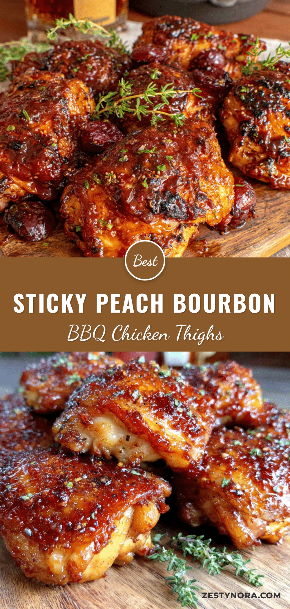 sticky peach bourbon BBQ chicken thighs recipe