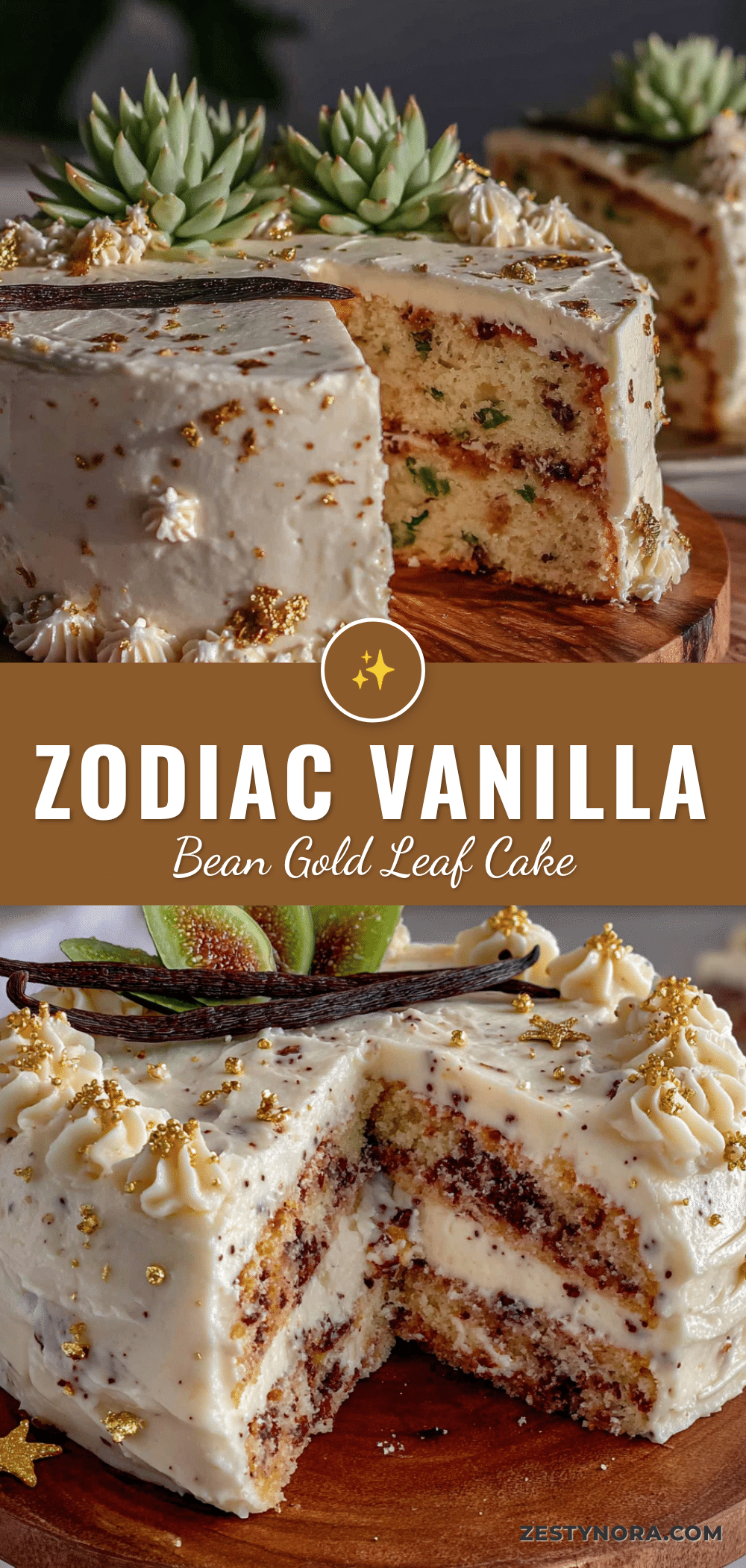 vanilla bean zodiac cake with gold leaf recipe