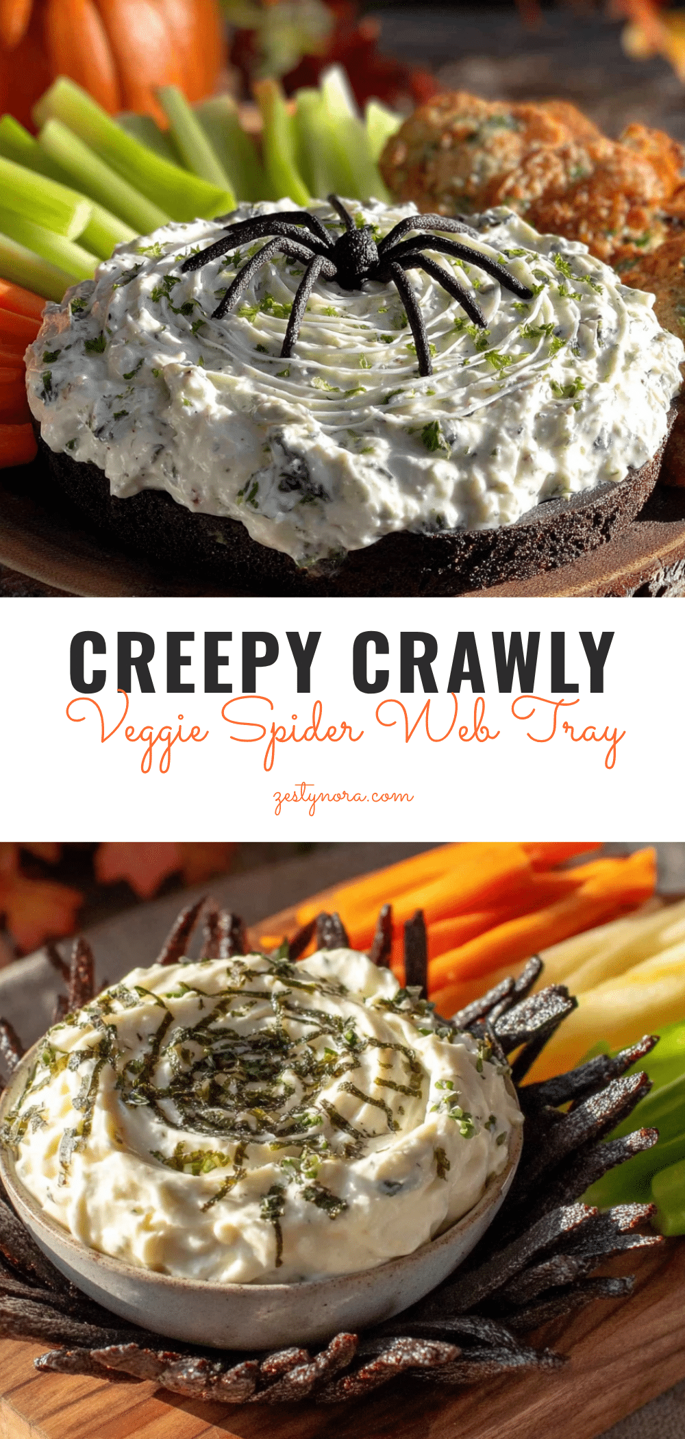 Healthy Halloween Veggie Spider Web Tray recipe