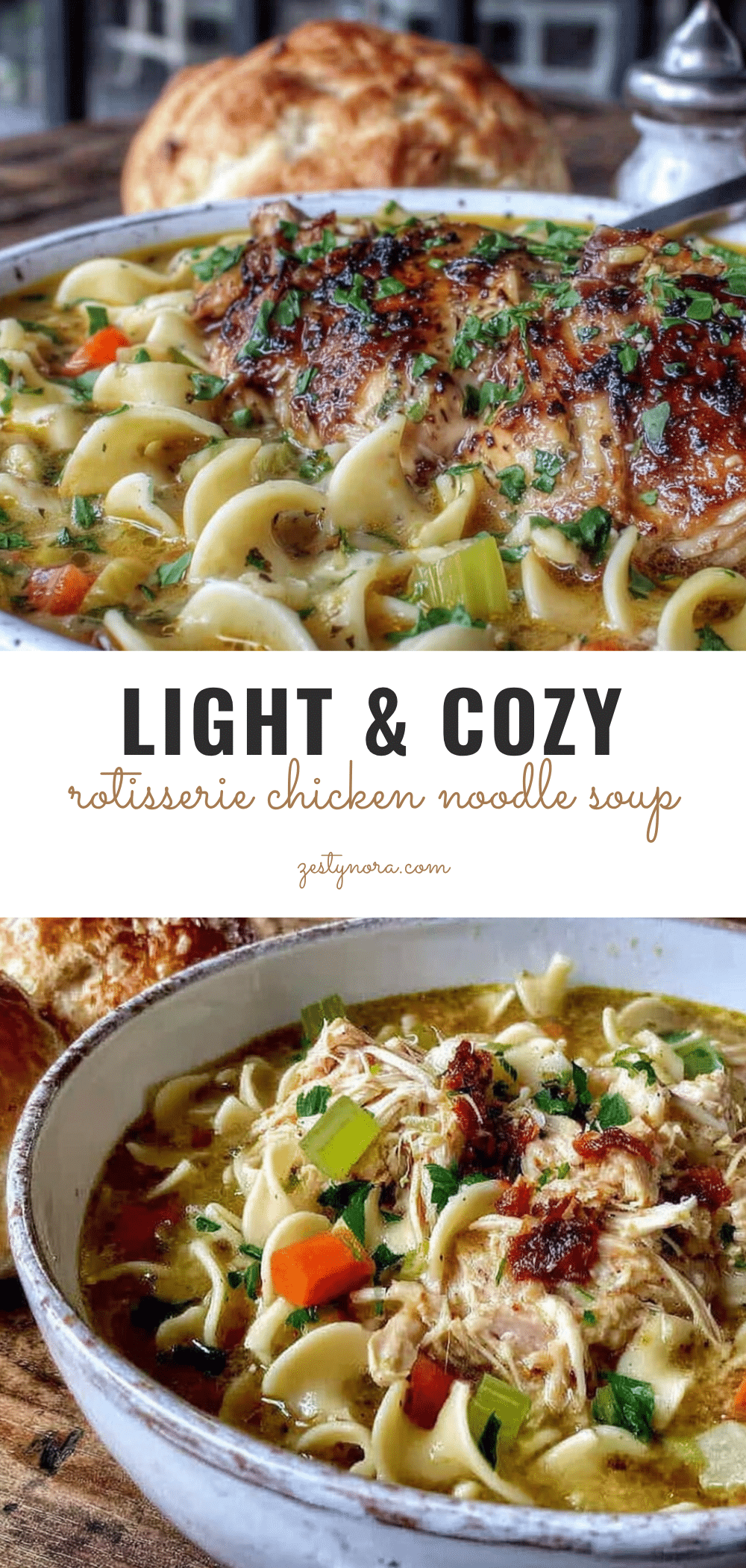 Light and Cozy Rotisserie Chicken Noodle Soup recipe