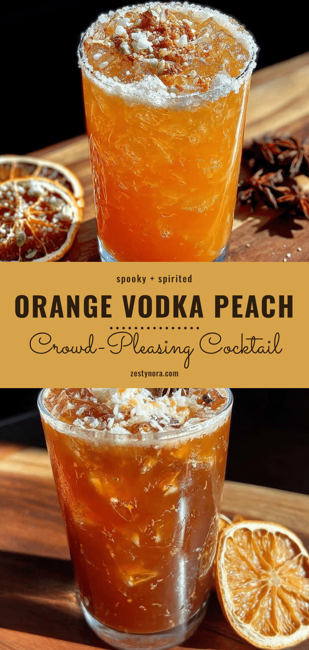 spooky orange vodka peach cocktail recipe