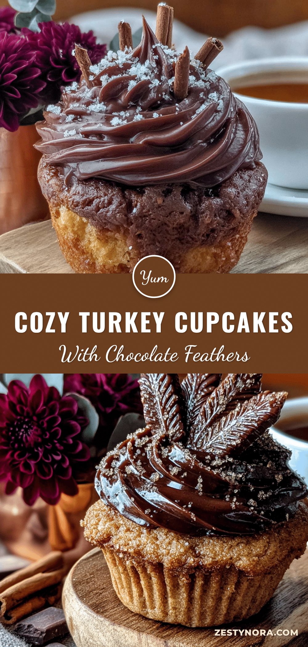cozy turkey cupcakes with chocolate feathers recipe